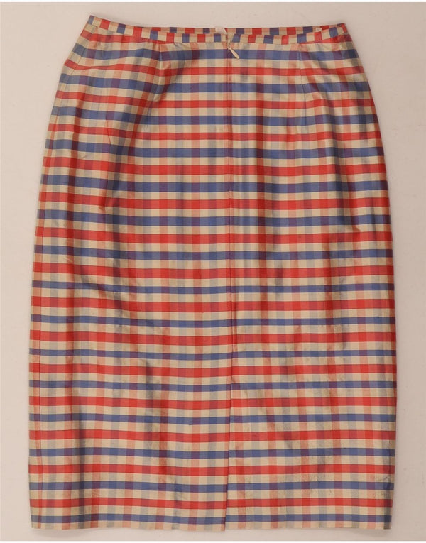 VINTAGE Womens Pencil Skirt UK 8 Small W26  Multicoloured Check Silk