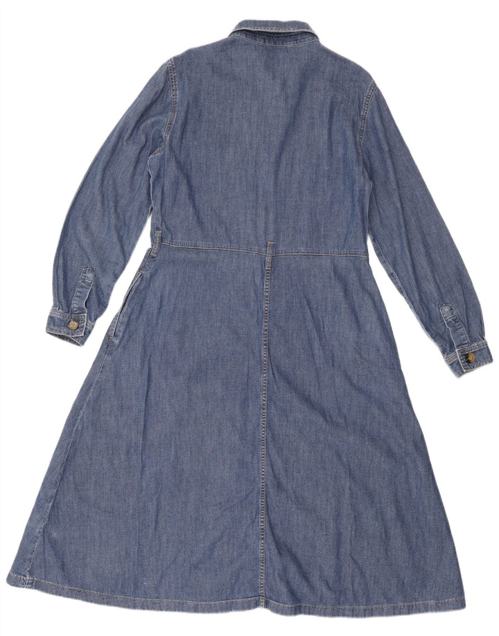 Marks & Spencer Womens Long Sleeve Denim Dress UK 12 Medium Blue Cotton