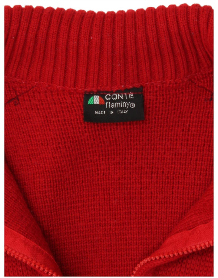 Vintage Mens Zip Neck Jumper Sweater Medium Red Colourblock