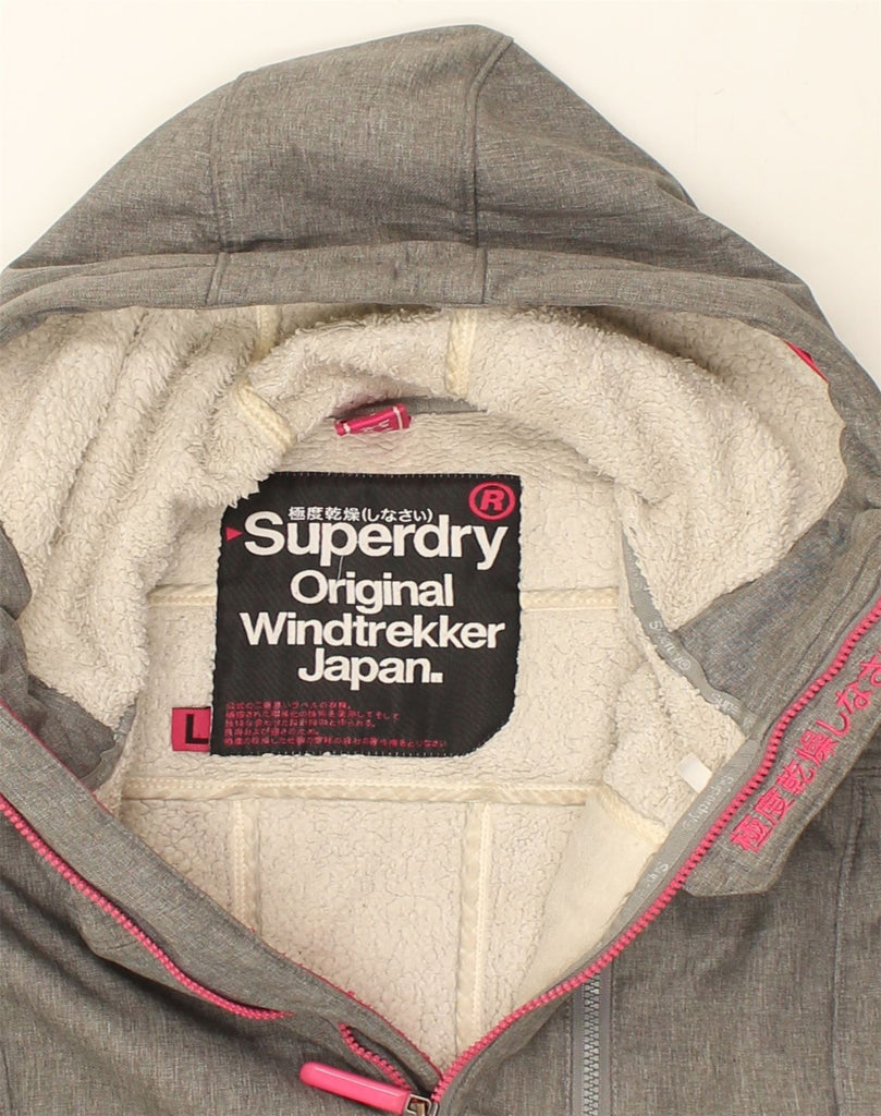 SUPERDRY Womens Hooded Windbreaker Jacket UK 16 Large Grey Polyester | Vintage Superdry | Thrift | Second-Hand Superdry | Used Clothing | Messina Hembry 