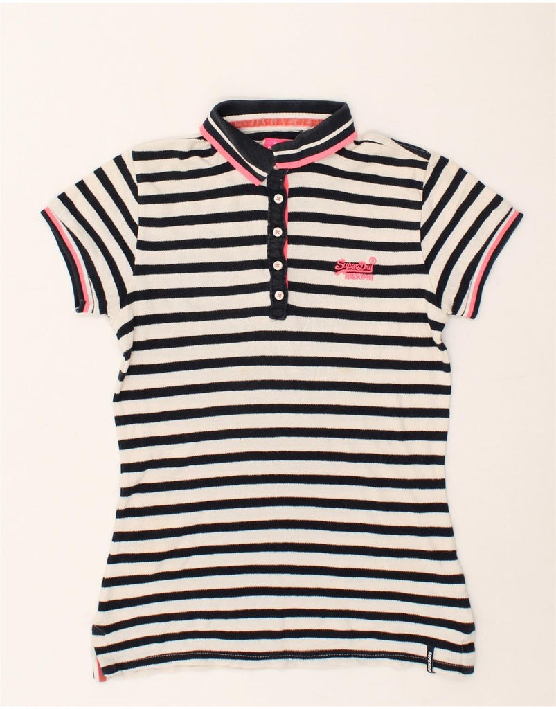 SUPERDRY Womens Polo Shirt UK 6 XS Black Striped | Vintage Superdry | Thrift | Second-Hand Superdry | Used Clothing | Messina Hembry 