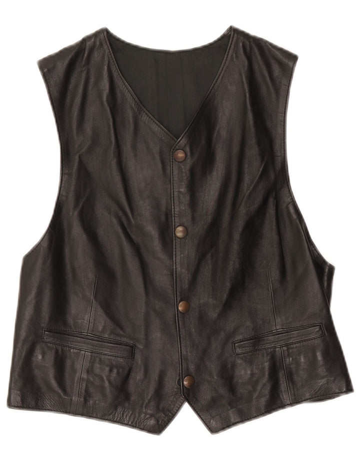 Vintage Mens Leather Waistcoat Small Black