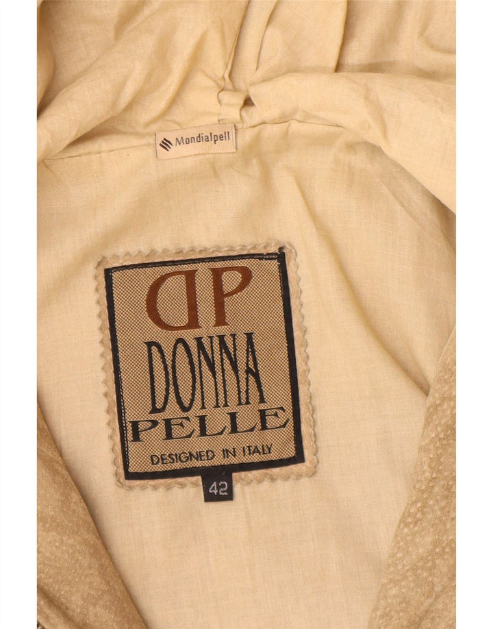 Donna Pelle Womens Hooded Bomber Jacket IT 42 Medium Beige Animal Print