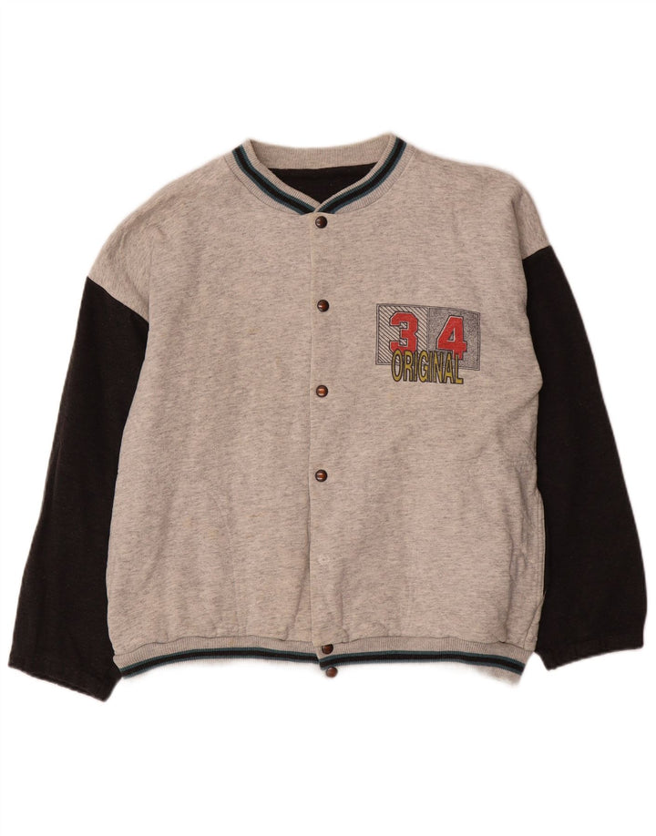 VINTAGE Mens Graphic Varsity Jacket UK 38 Medium Grey Colourblock
