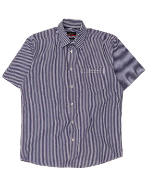 Pierre Cardin Mens Short Sleeve Regular Fit Shirt Medium Blue Pinstripe