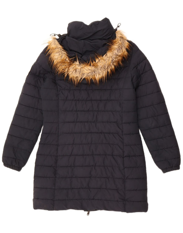 Superdry Womens Hooded Padded Coat UK 10 Small Navy Blue Nylon