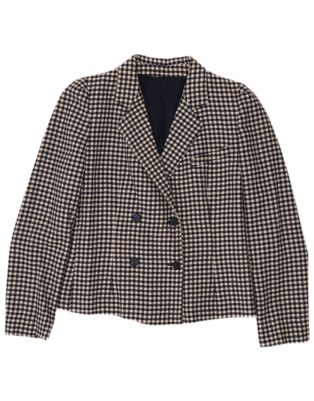 Vintage Womens Double Breasted Blazer Jacket IT 42 Medium Navy Blue Gingham