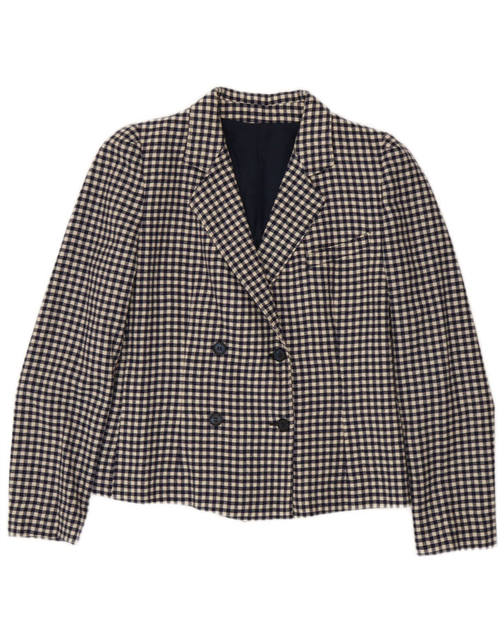 Vintage Womens Double Breasted Blazer Jacket IT 42 Medium Navy Blue Gingham