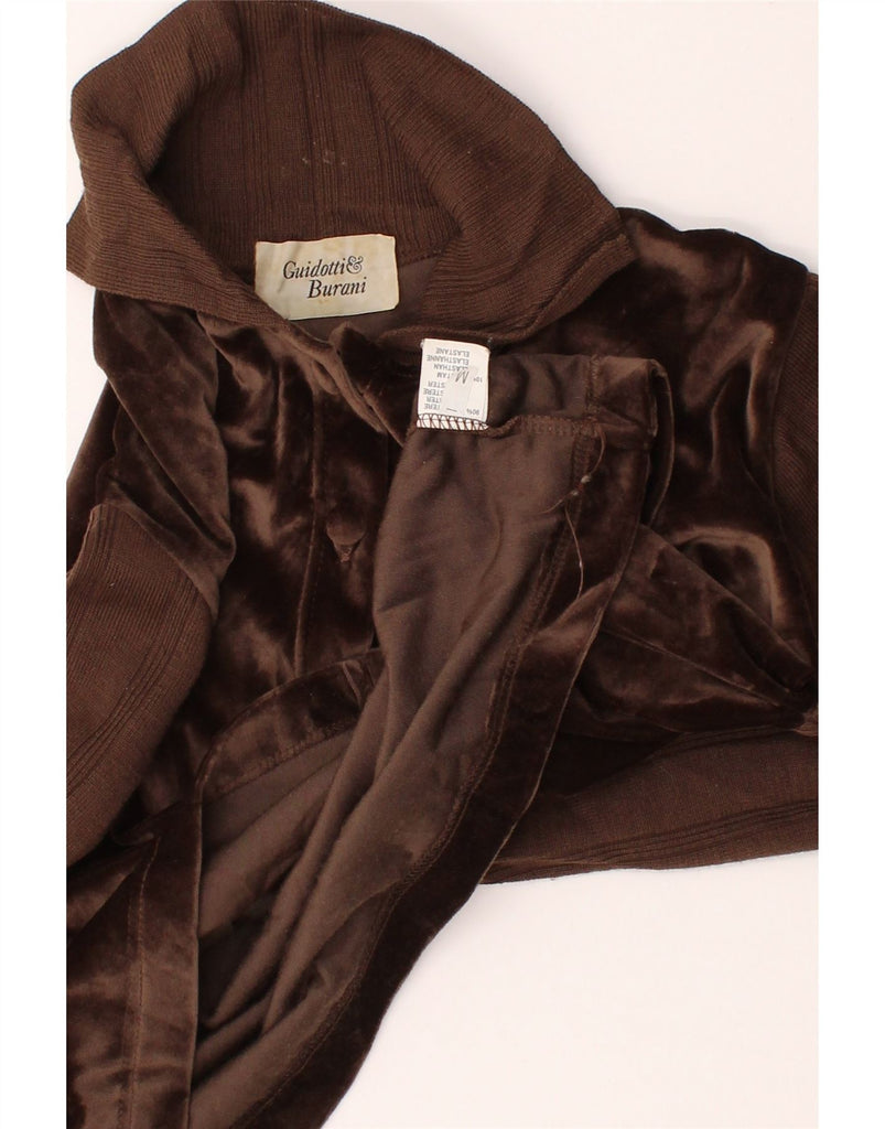 VINTAGE Womens Velour Crop Cardigan Sweater UK 12 Medium Brown Polyester Vintage Vintage and Second-Hand Vintage from Messina Hembry 