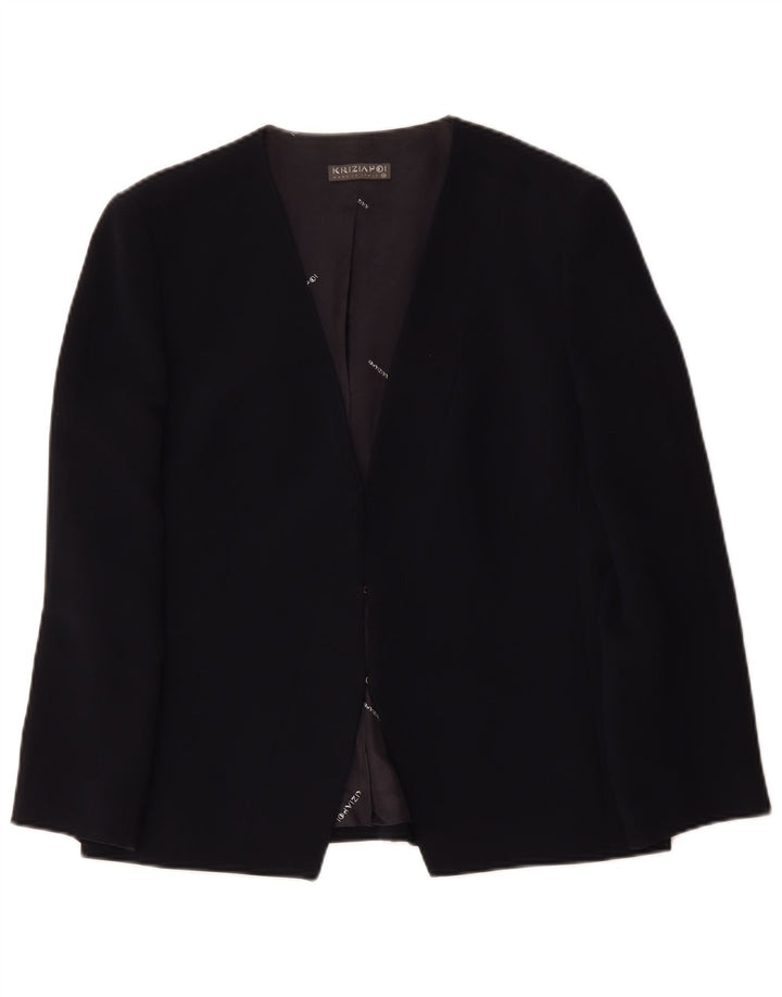 Krizia Poi Womens Blazer Jacket IT 48 XL Navy Blue Polyethylene
