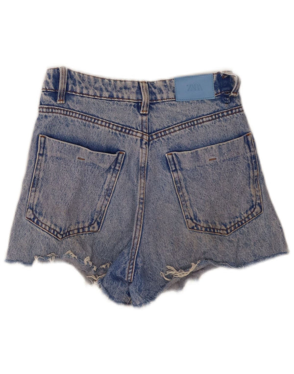 Zara Womens Wide Leg High Waist Denim Shorts EU 32 2XS W22 Blue Cotton