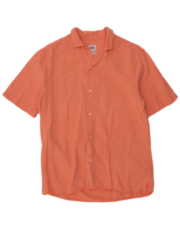 ZARA Mens Short Sleeve Relaxed Fit Shirt Medium Orange Lyocell
