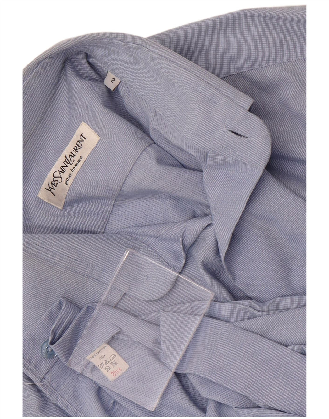 YVES SAINT LAURENT Mens Formal Shirt Large Blue Gingham Cotton