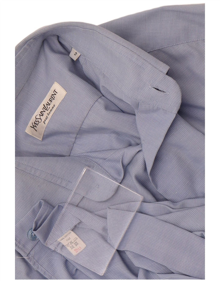 YVES SAINT LAURENT Mens Formal Shirt Large Blue Gingham Cotton
