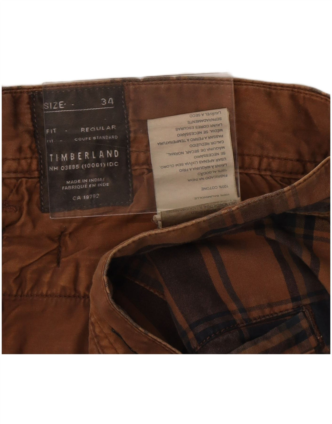Timberland Mens Chino Shorts W34 Large Brown Check Cotton
