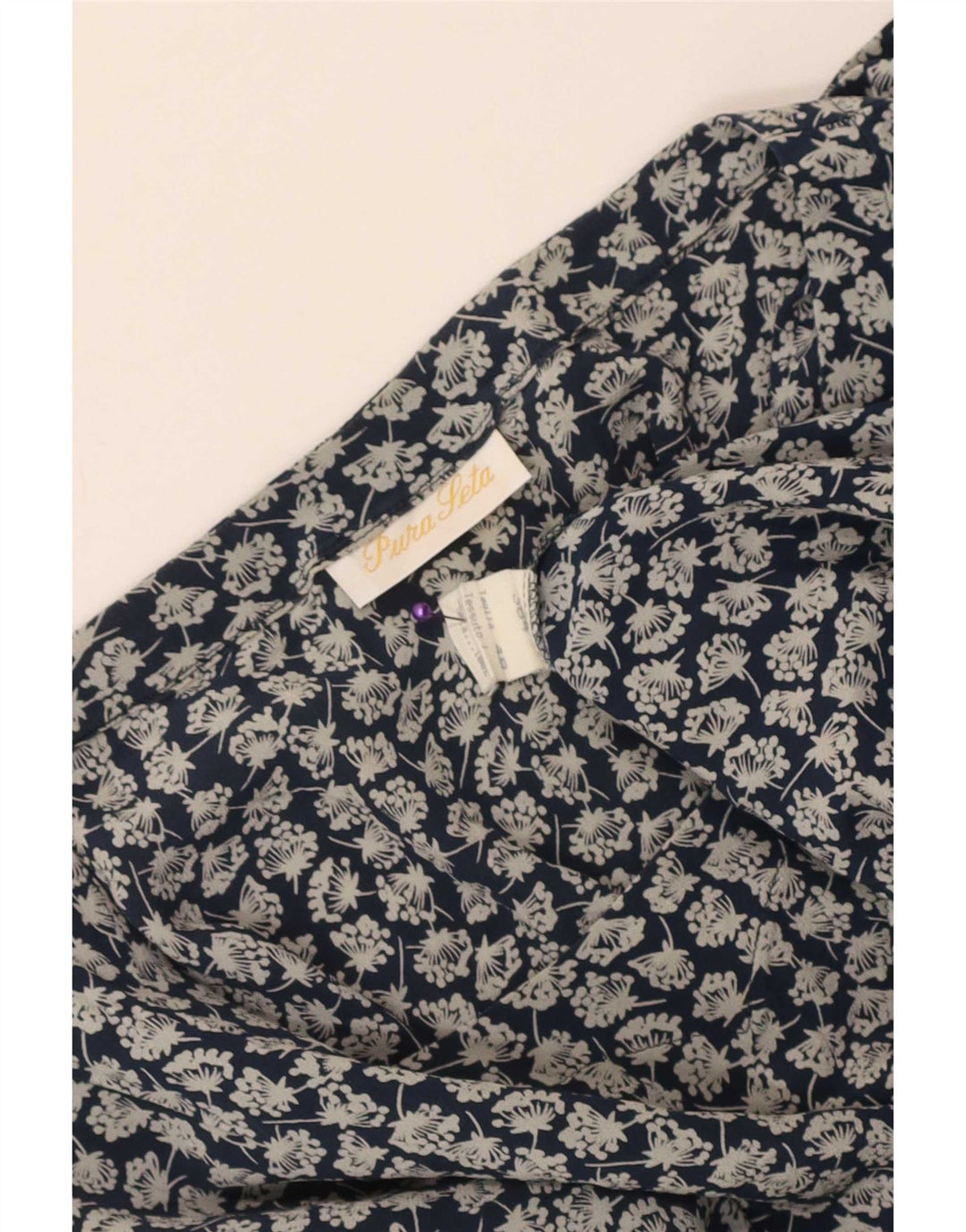 Vintage Womens Blouse Top IT 48 XL Blue Floral Silk