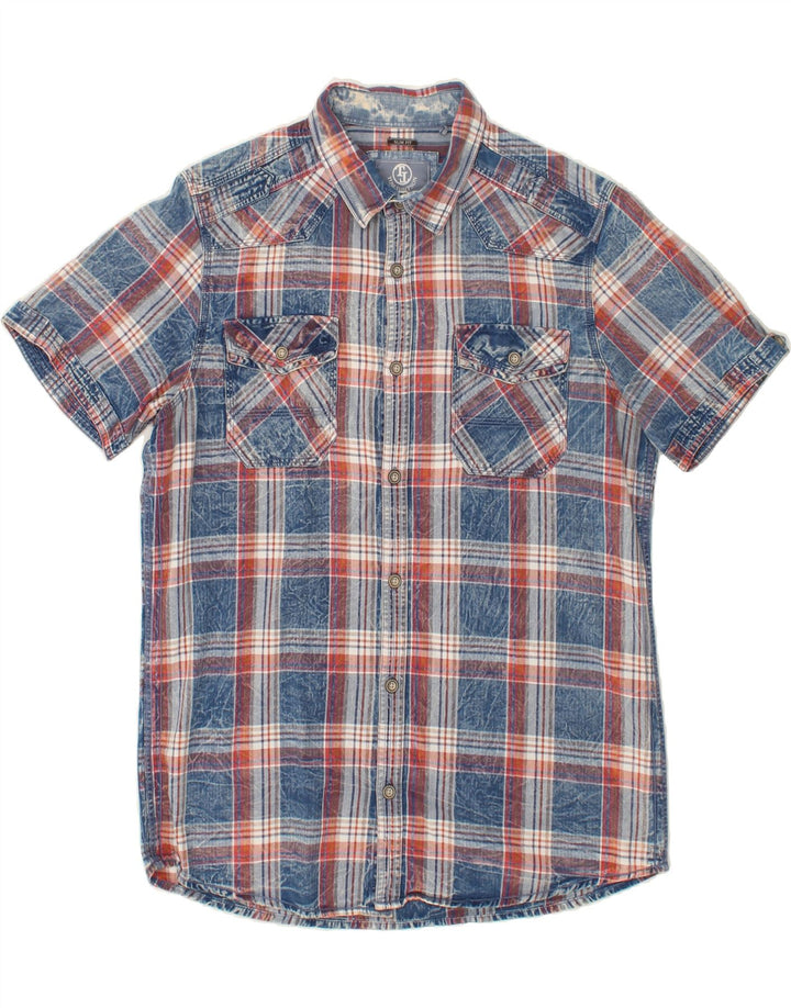 TOM TOMPSON Mens Slim Fit Short Sleeve Shirt 2XL Blue Check Cotton Vintage Tom Tompson and Second-Hand Tom Tompson from Messina Hembry 