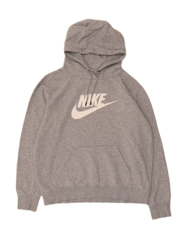 Nike Womens Graphic Hoodie Jumper UK 14 Medium Grey Cotton
