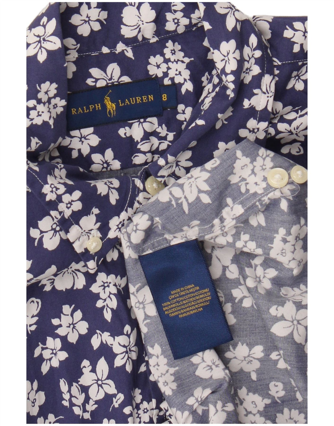 Ralph Lauren Womens Shirt US 8 Medium Navy Blue Floral Cotton