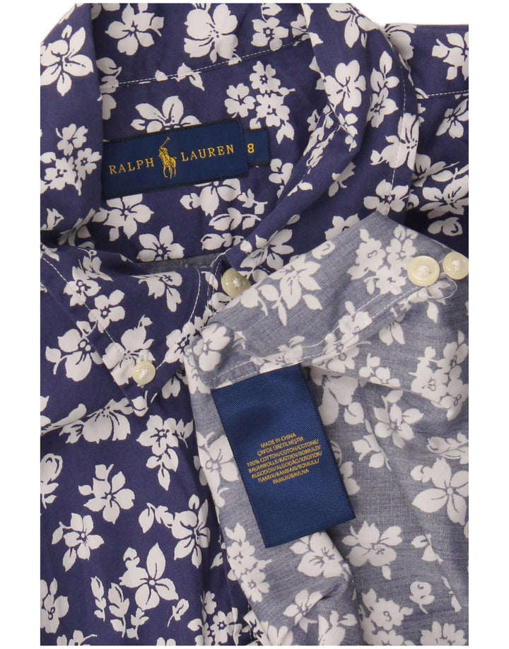 Ralph Lauren Womens Shirt US 8 Medium Navy Blue Floral Cotton