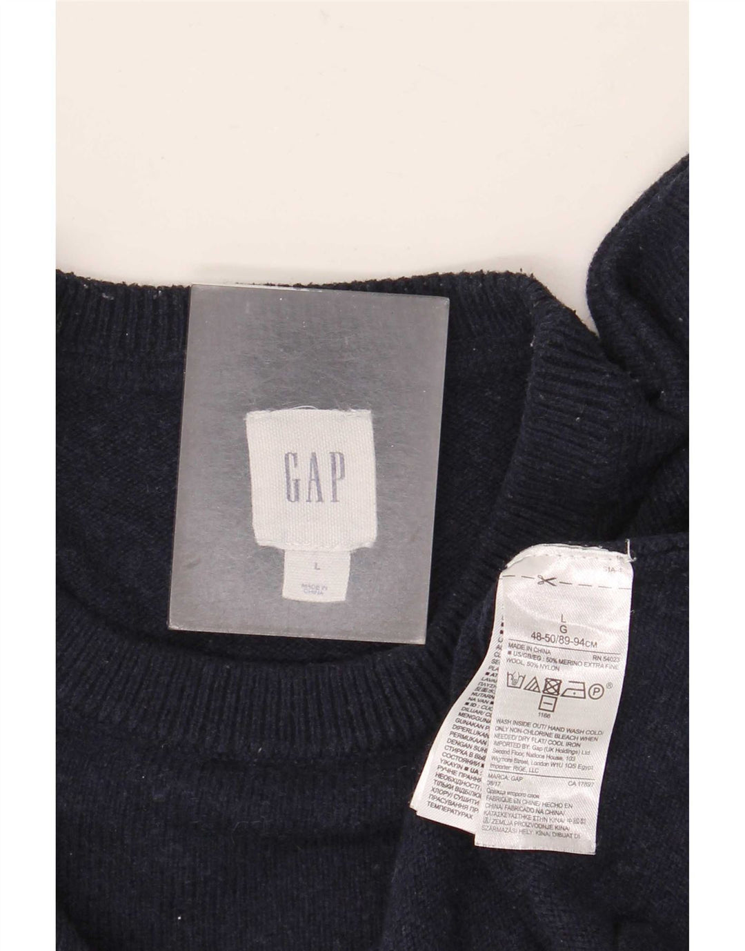 Gap Mens Crew Neck Jumper Sweater Large Navy Blue Merino Wool
