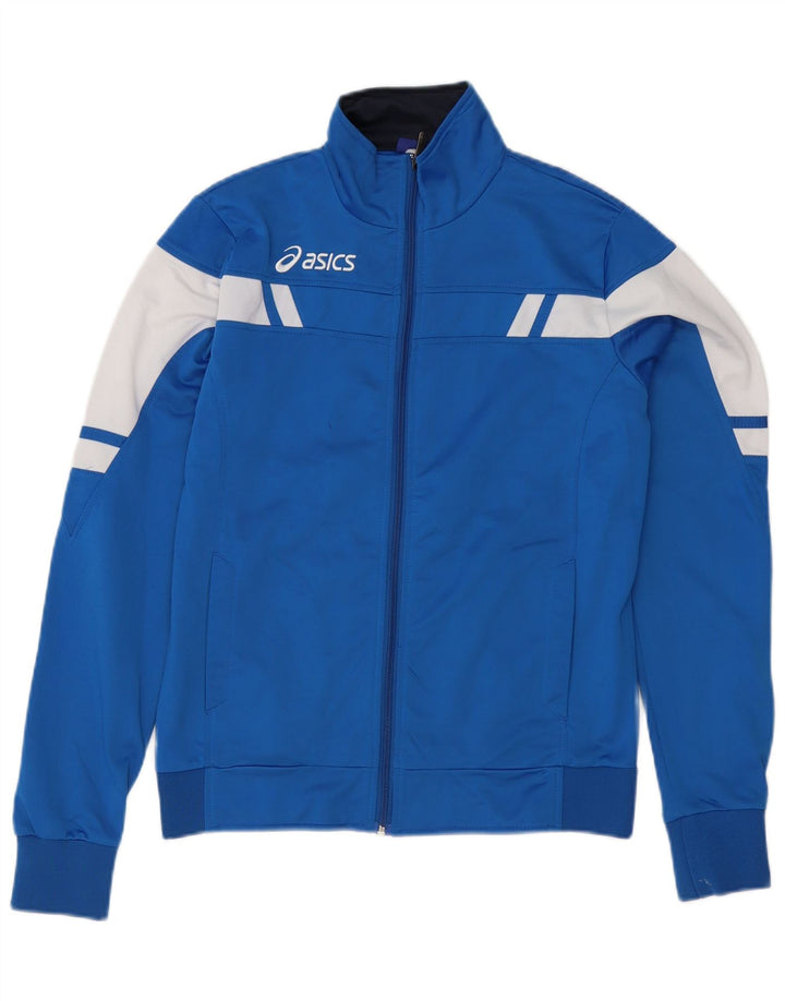 Asics Boys Tracksuit Top Jacket 13-14 Years Blue Colourblock Polyester