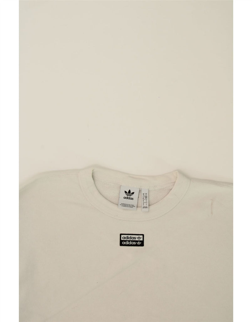 ADIDAS Womens Oversized Sweatshirt Jumper UK 10 Small White Cotton Vintage Adidas and Second-Hand Adidas from Messina Hembry 