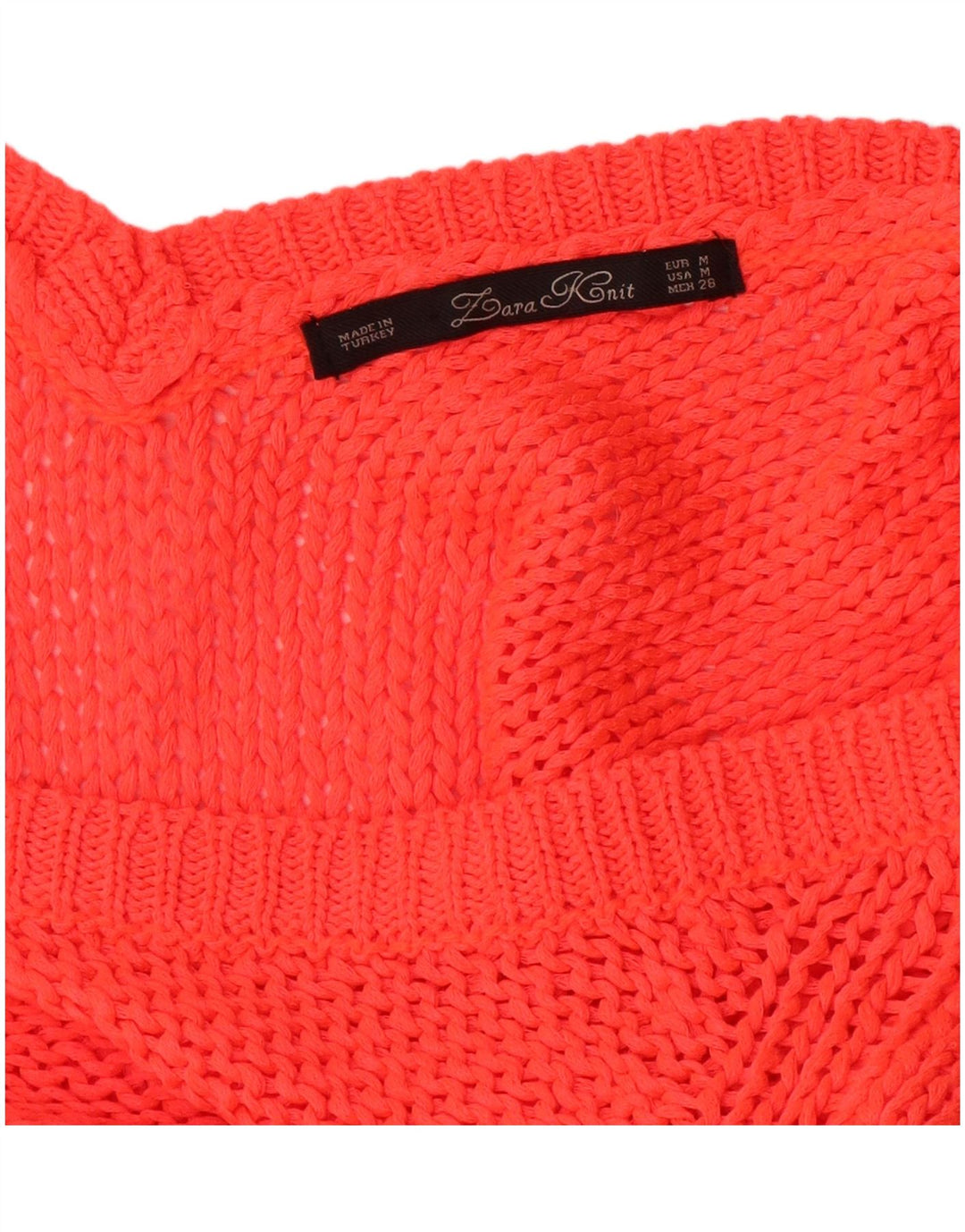 ZARA Womens Crochet V-Neck Jumper Sweater UK 12 Medium Red Acrylic