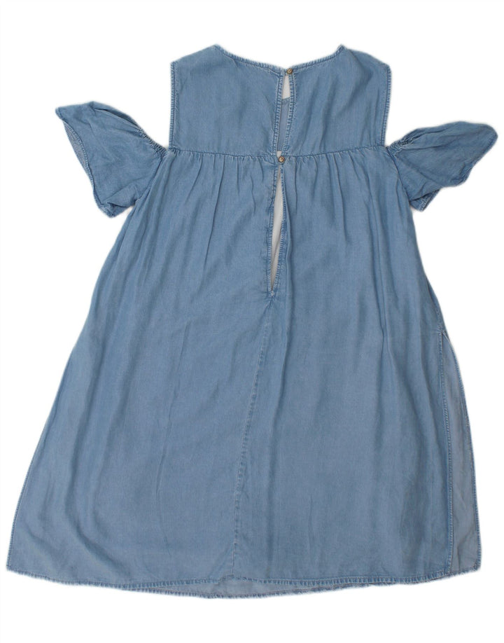 Zara Womens Off Shoulder Oversized A-Line Dress UK 10 Small Blue Lyocell