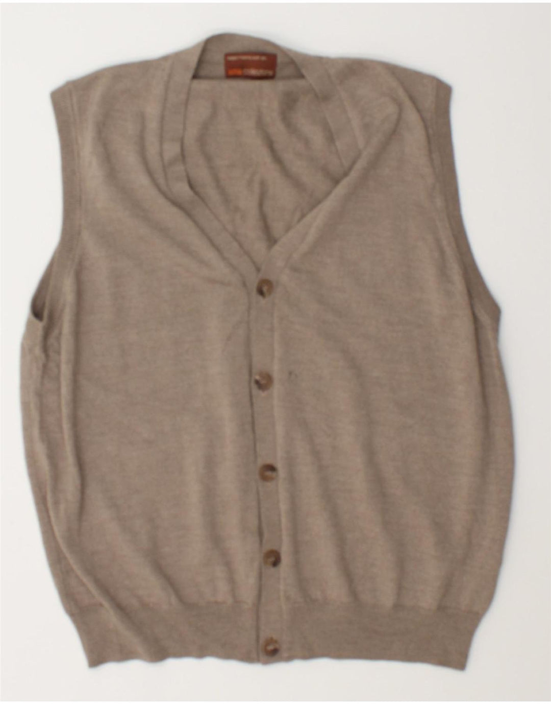 Marks & Spencer Mens Sleeveless Cardigan Sweater Large Beige Wool