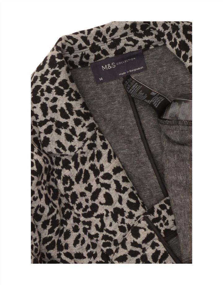 Marks & Spencer Womens Open Blazer Jacket UK 14 Medium Grey Animal Print