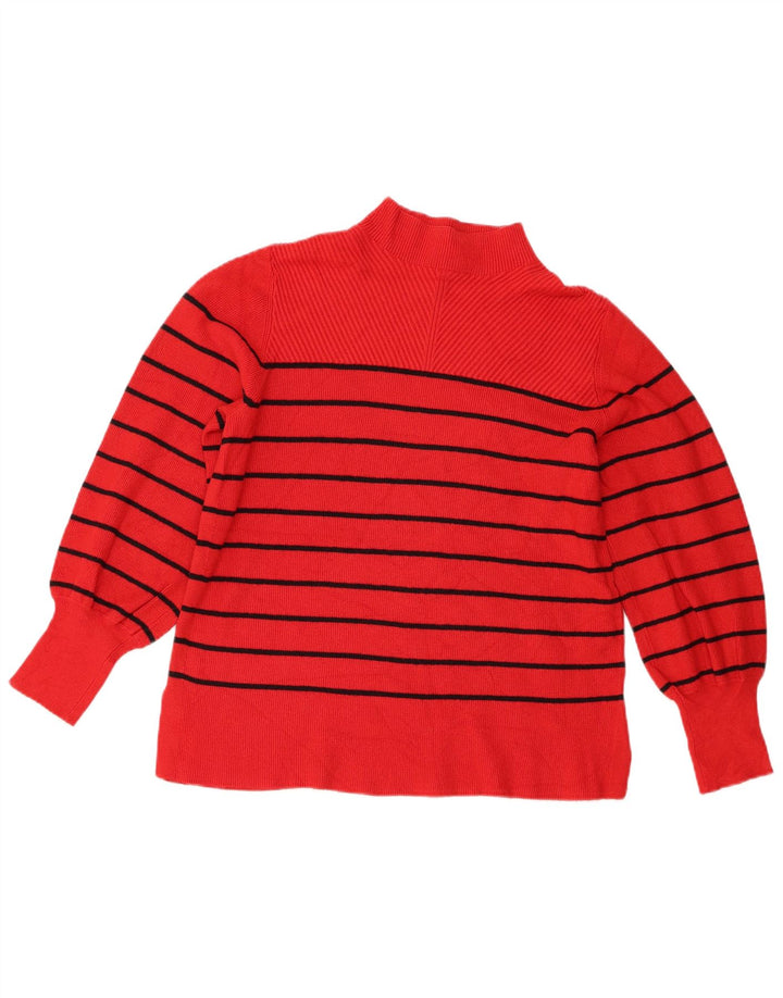 Marks & Spencer Womens Turtle Neck Jumper Sweater UK 16 Large Red Striped