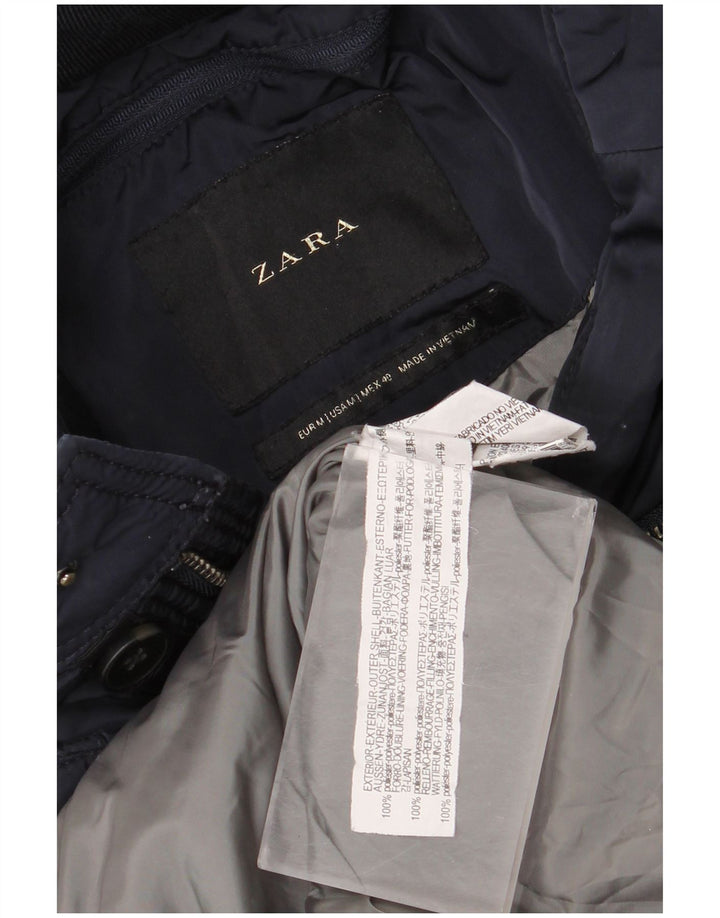 Zara Mens Padded Jacket UK 38 Medium Navy Blue Polyester