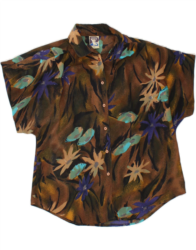 YESSICA Womens Short Sleeve Shirt IT 42 Medium Brown Floral Polyester | Vintage Yessica | Thrift | Second-Hand Yessica | Used Clothing | Messina Hembry 