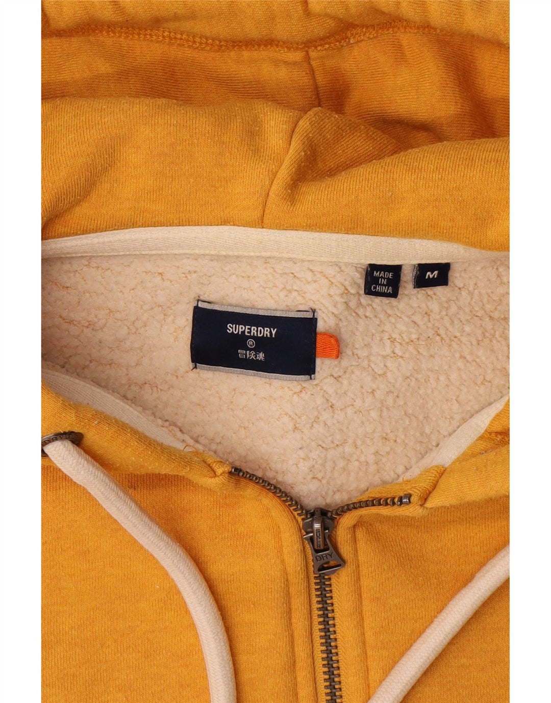 Superdry Mens Zip Hoodie Sweater Medium Yellow Cotton
