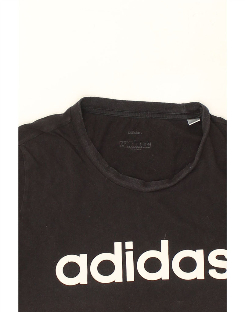 ADIDAS Womens Graphic T-Shirt Top UK 16 Large Black Cotton | Vintage Adidas | Thrift | Second-Hand Adidas | Used Clothing | Messina Hembry 