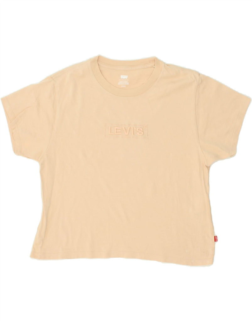 LEVI'S Womens Crop Graphic T-Shirt Top UK 10 Small Beige Cotton | Vintage Levi's | Thrift | Second-Hand Levi's | Used Clothing | Messina Hembry 