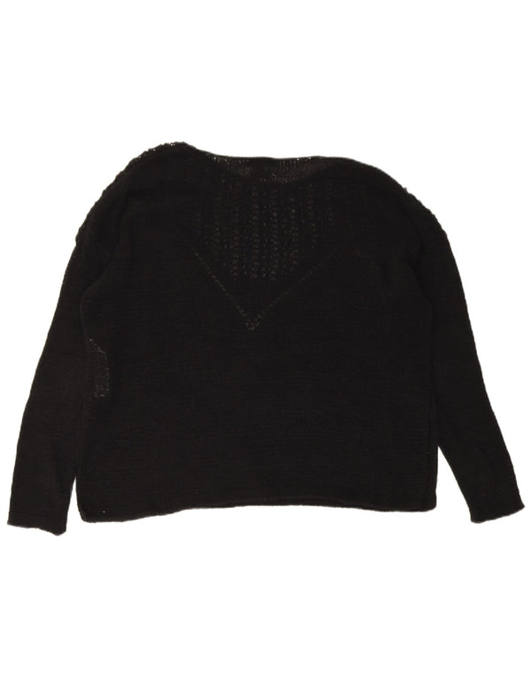 Massimo Dutti Womens Oversized Boat Neck Jumper Sweater UK 14 Medium Black