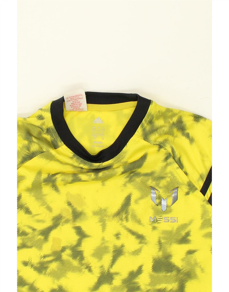 ADIDAS Boys MESSI Graphic T-Shirt Top 13-14 Years Yellow Camouflage Vintage Adidas and Second-Hand Adidas from Messina Hembry 