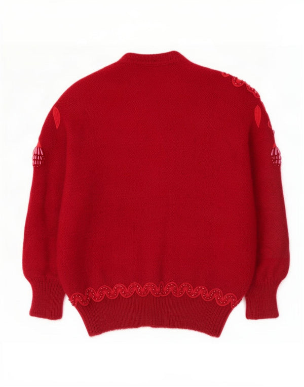 Vintage Womens Oversized Cardigan Sweater UK 16 Large Red Floral Mohair