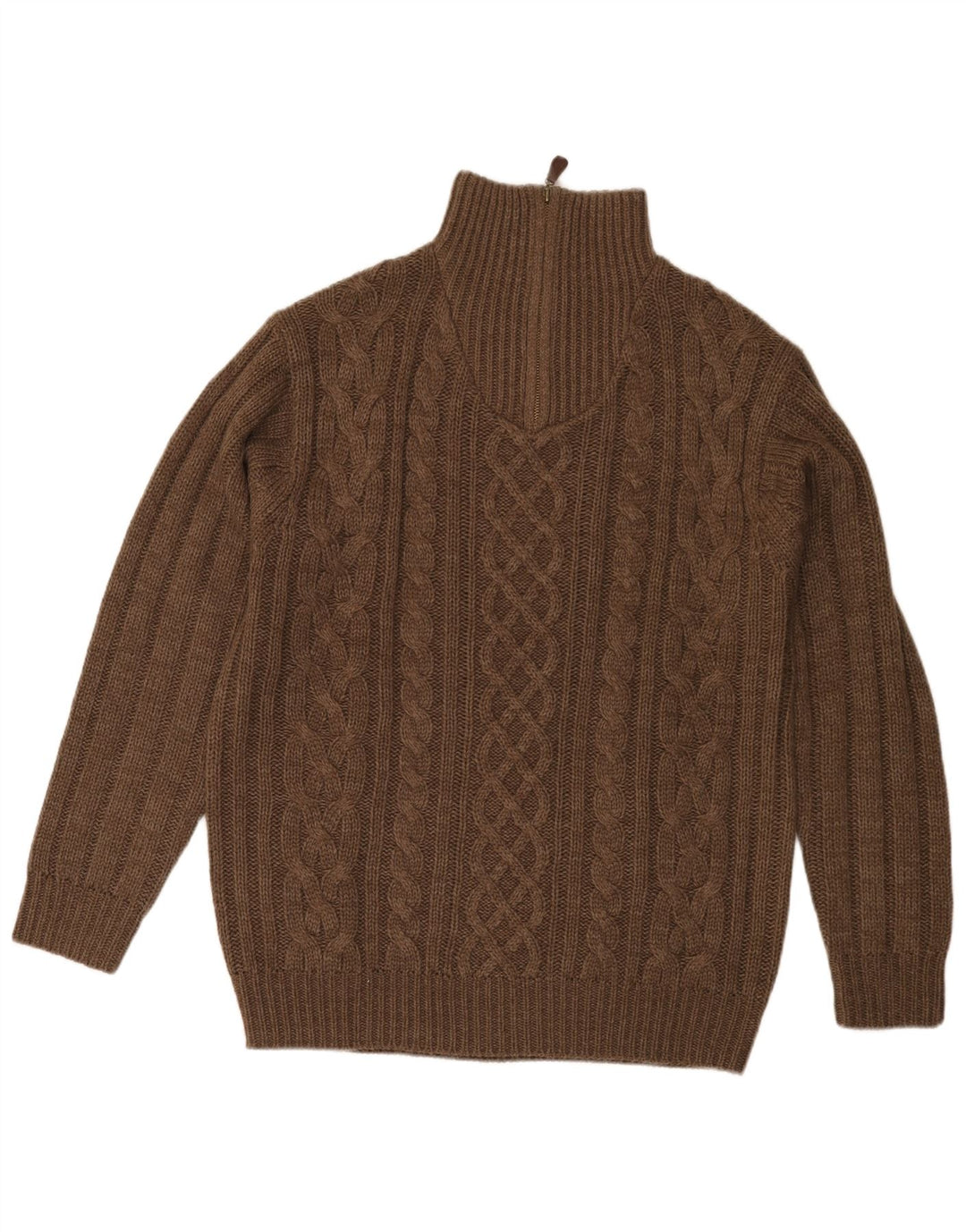 Rover & Lake Mens Zip Neck Jumper Sweater EU 52 Large Brown Polyacrylic