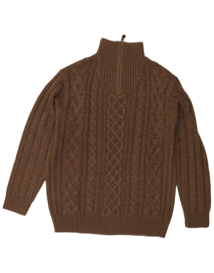 Rover & Lake Mens Zip Neck Jumper Sweater EU 52 Large Brown Polyacrylic