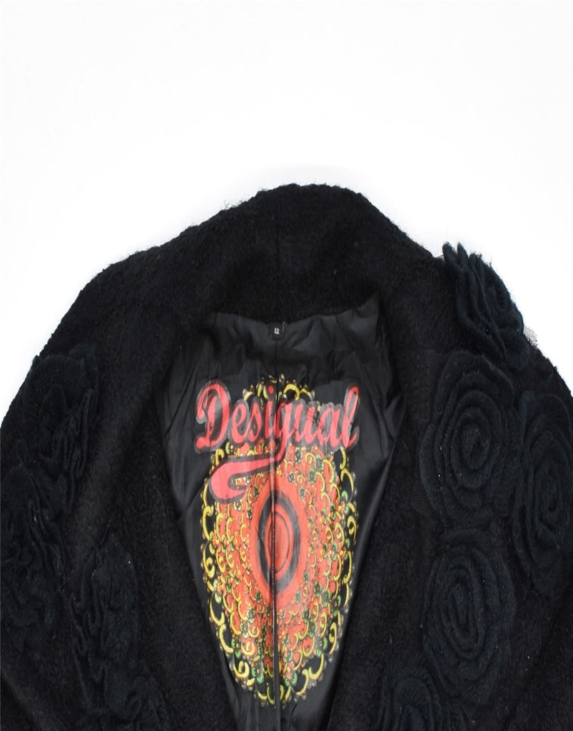 DESIGUAL Womens Overcoat EU 42 Medium Black Polyester | Vintage | Thrift | Second-Hand | Used Clothing | Messina Hembry 