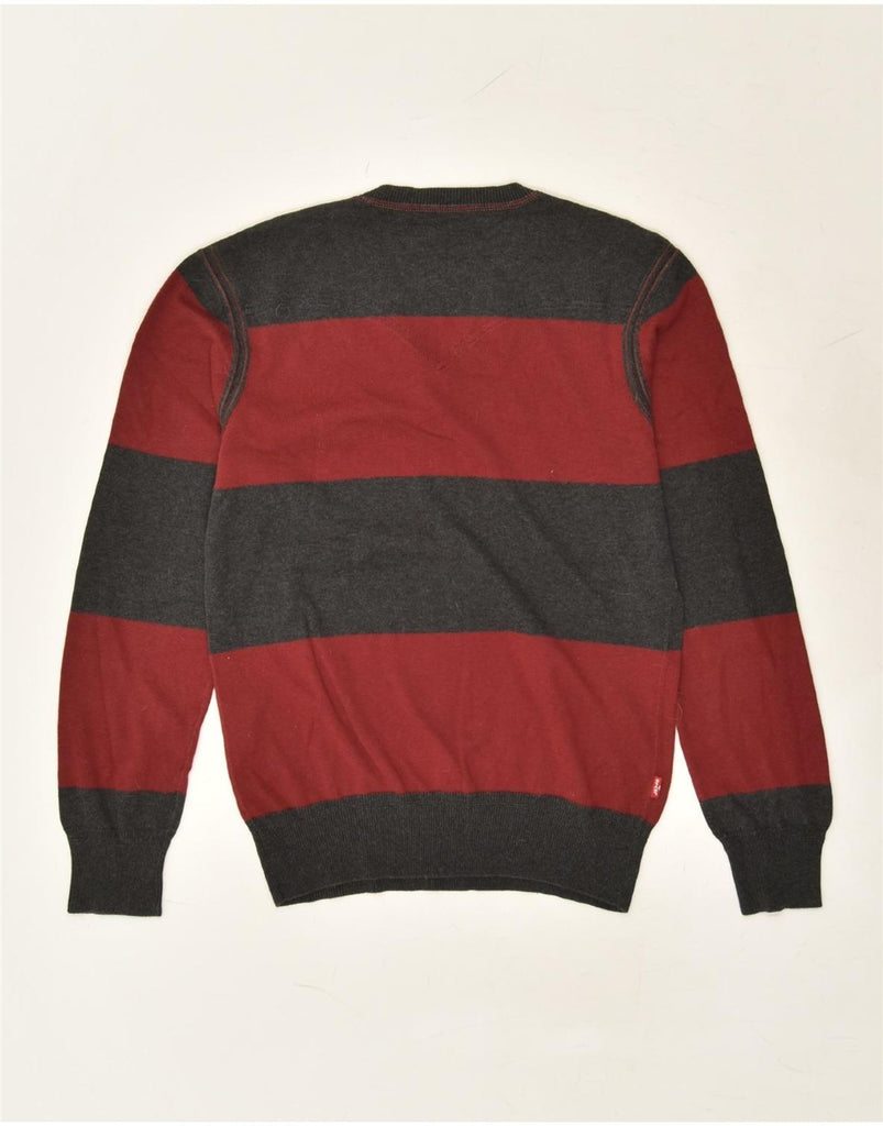 LEVI'S Womens V-Neck Jumper Sweater UK 12 Medium Red Striped Cotton | Vintage Levi's | Thrift | Second-Hand Levi's | Used Clothing | Messina Hembry 