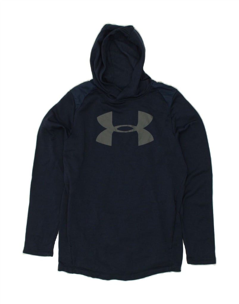 UNDER ARMOUR Mens Graphic Hoodie Jumper Small Navy Blue Polyester | Vintage Under Armour | Thrift | Second-Hand Under Armour | Used Clothing | Messina Hembry 