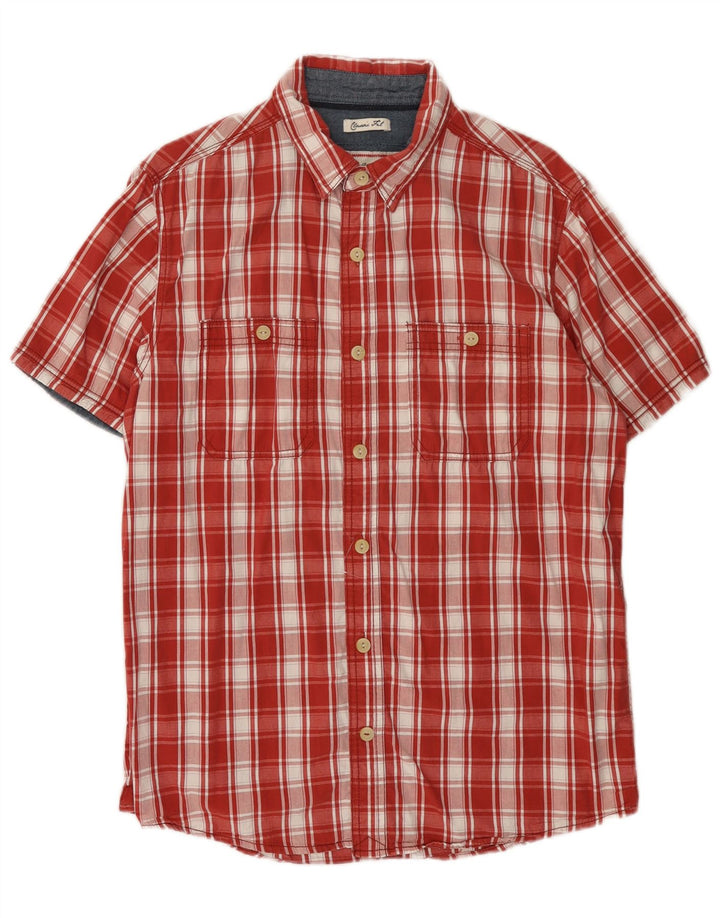 FAT FACE Mens Classic Fit Short Sleeve Flannel Shirt Medium Red Check