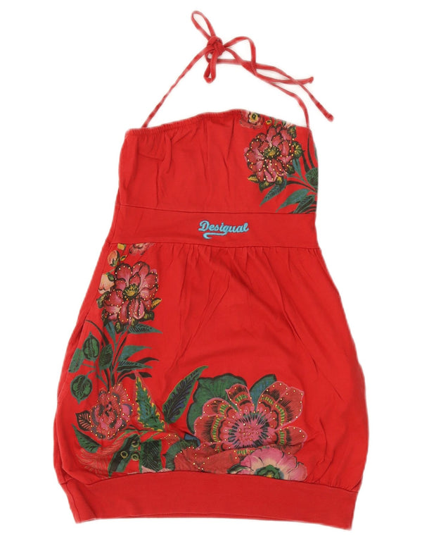 Desigual Womens Graphic Halter Top UK 4 XS Red Floral Cotton