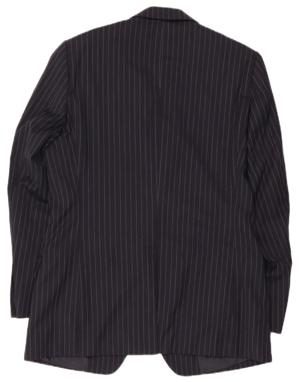 Jaeger Mens 2 Button Blazer Jacket UK 40 Large Navy Blue Pinstripe Wool