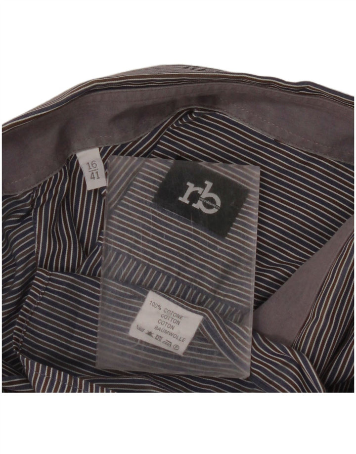 ROCCOBAROCCO Mens Shirt Size 16 41 Large Navy Blue Striped Cotton
