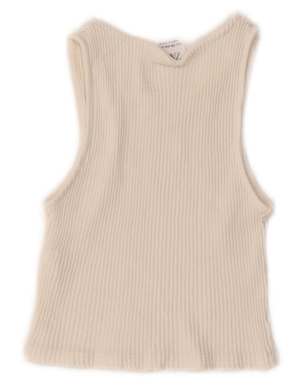 Zara Girls Vest Top 13-14 Years Off White Cotton
